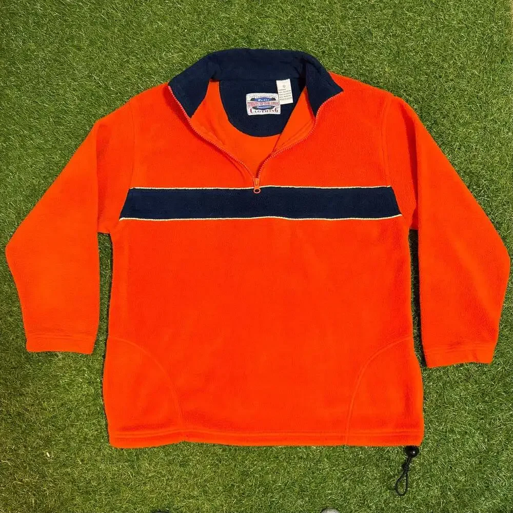 Unbiased Basic Clothing Vintage Orange and Navy Blue Quarter Zip Fleece Pullover